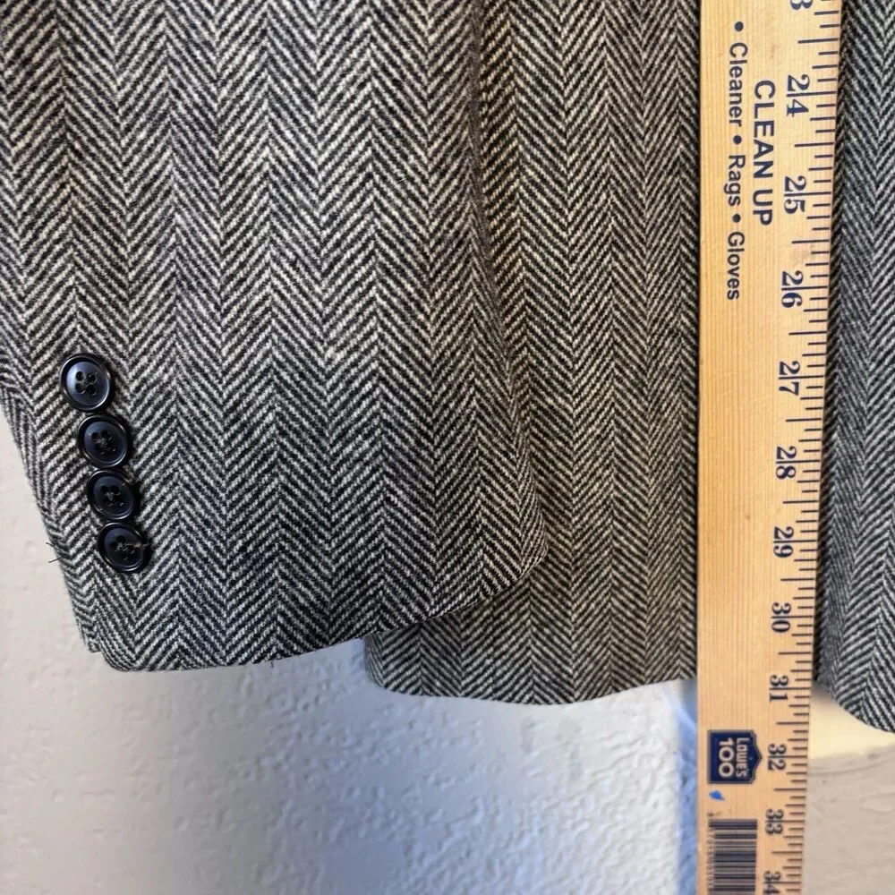 Lands’ End 100% Wool Blazer Mens 42L Brown Herringbone Sport Coat Lined 2 Button
